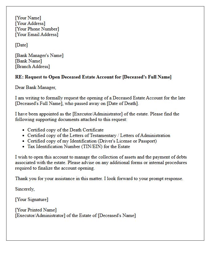 Letter of Request for Deceased Estate Account Opening