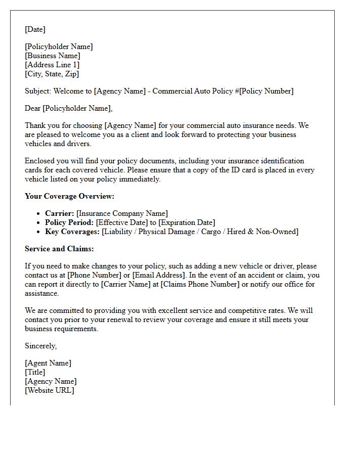Commercial Auto Policyholder Agency Welcome Letter