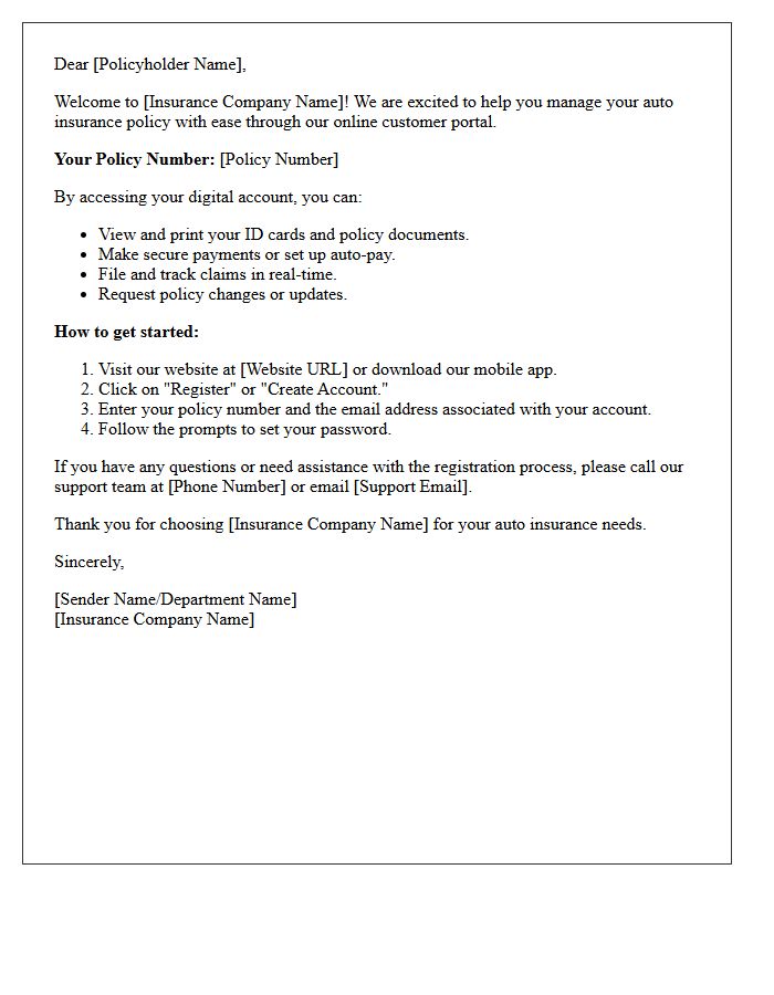 Digital Portal Access Welcome Letter for Auto Policyholders