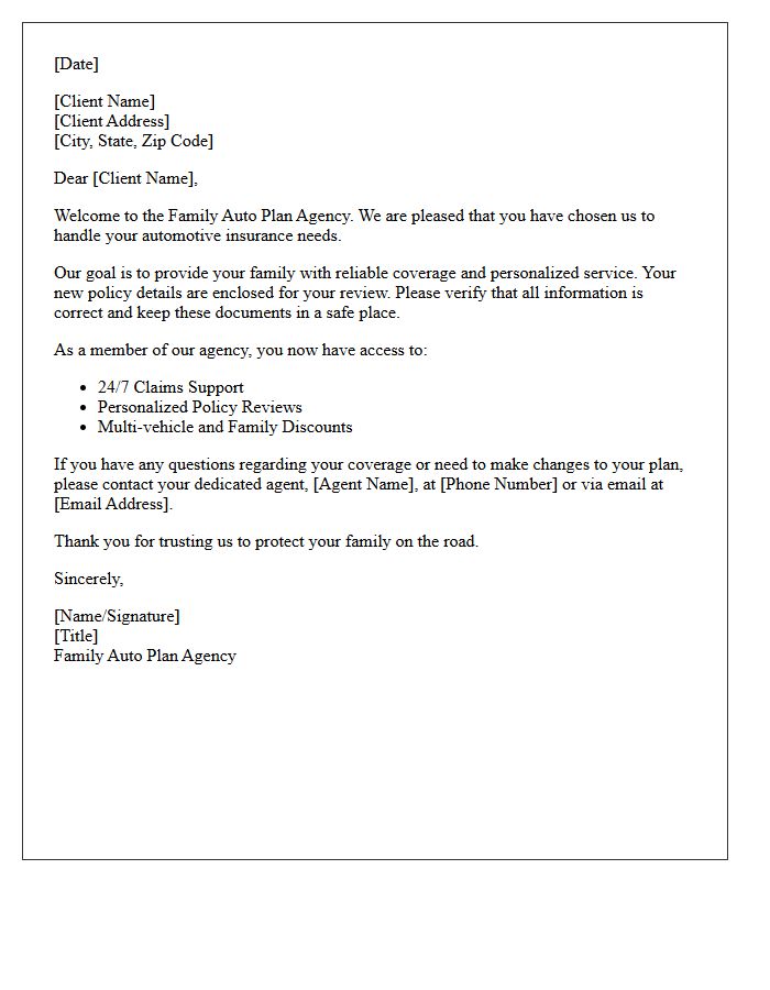 Family Auto Plan Agency Welcome Letter
