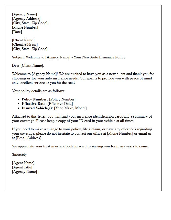 First-Time Auto Insurance Client Welcome Letter