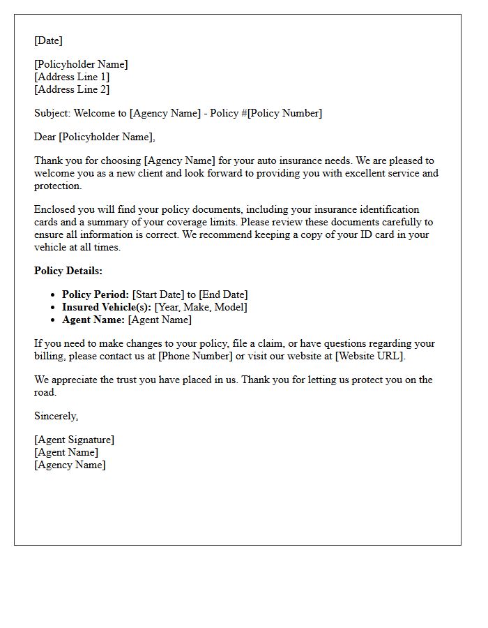 Standard Auto Insurance Agency Welcome Letter