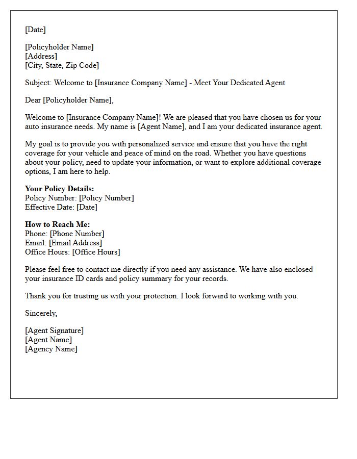 Welcome Letter Introducing Your Dedicated Auto Insurance Agent