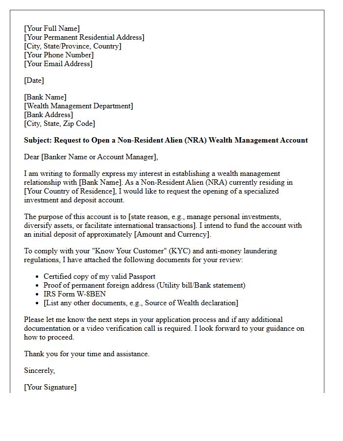 Letter of Request for Non-Resident Alien Wealth Management Account Opening