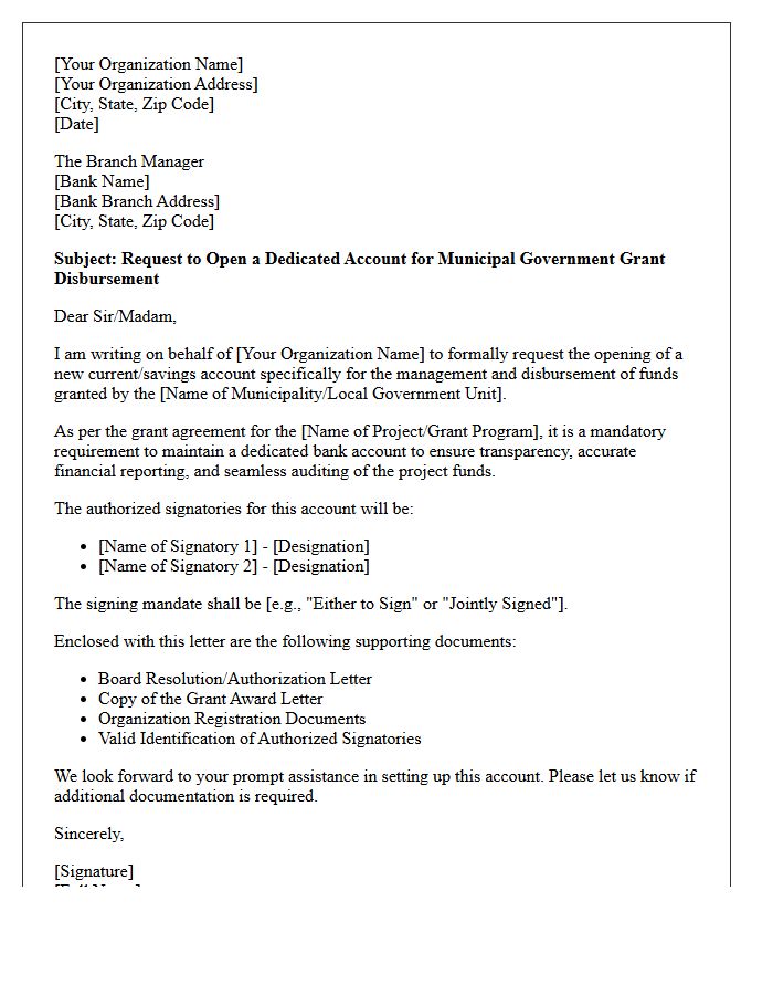 Letter of Request for Municipal Government Grant Disbursement Account Opening