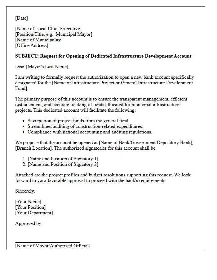 Letter of Request for Municipal Government Infrastructure Development Account Opening