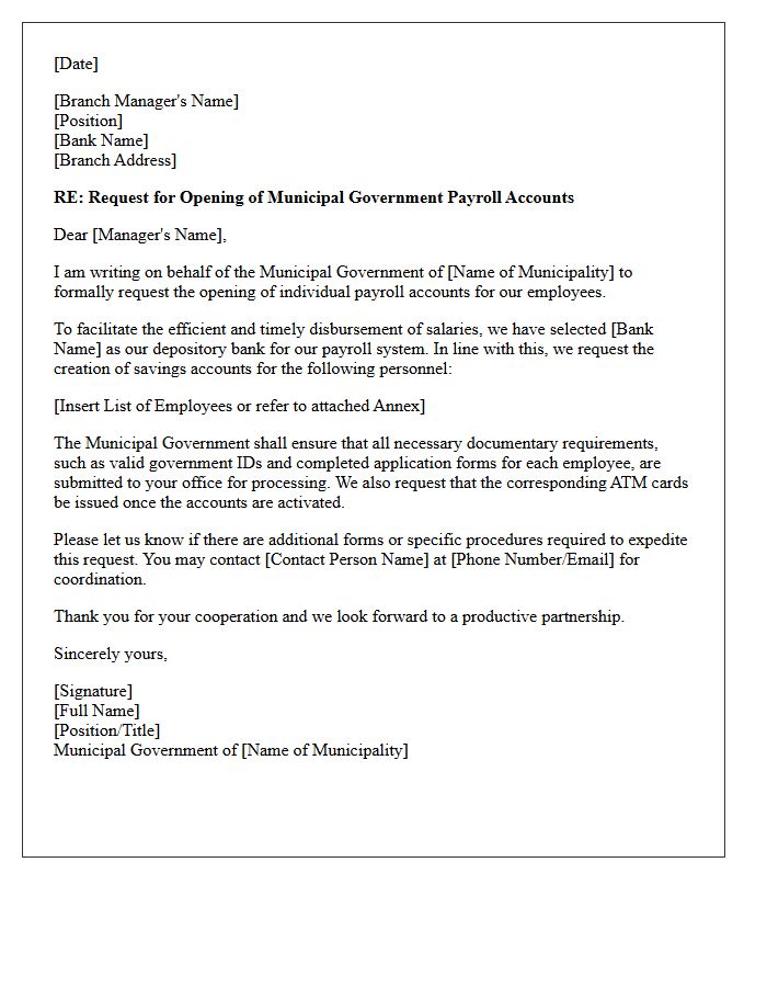 Letter of Request for Municipal Government Payroll Account Opening