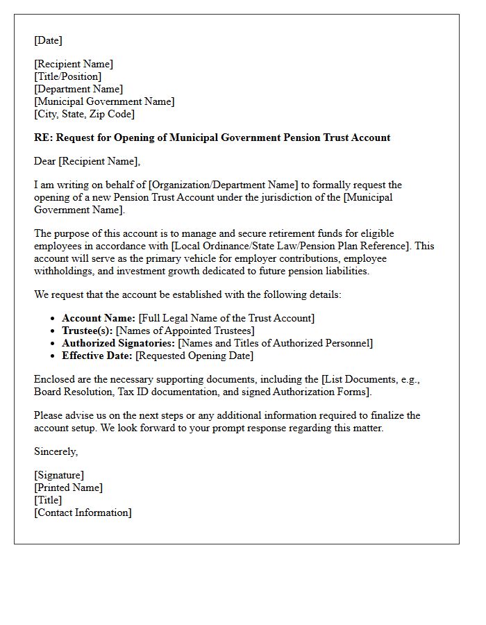 Letter of Request for Municipal Government Pension Trust Account Opening