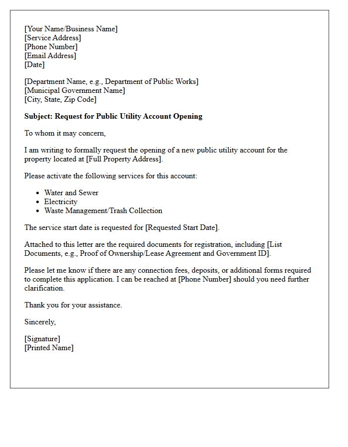 Letter of Request for Municipal Government Public Utility Account Opening