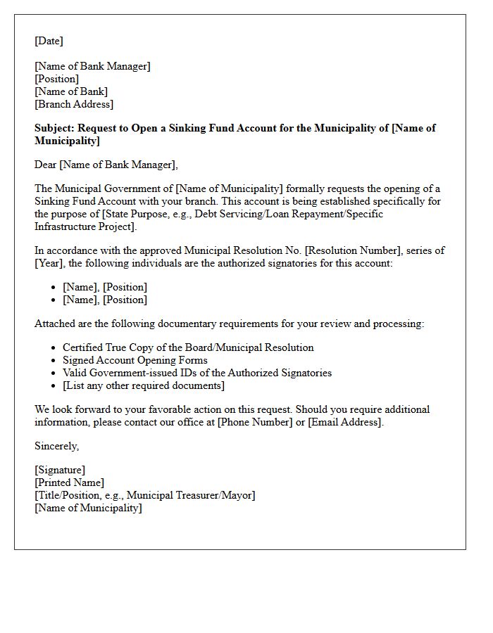 Letter of Request for Municipal Government Sinking Fund Account Opening