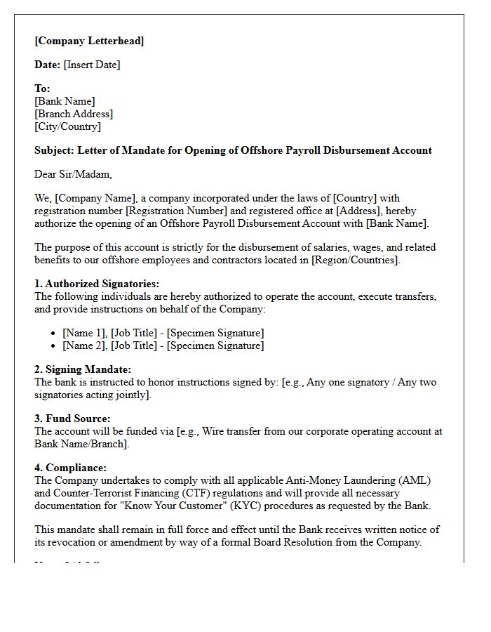 Letter of Mandate for Offshore Payroll Disbursement Account Opening
