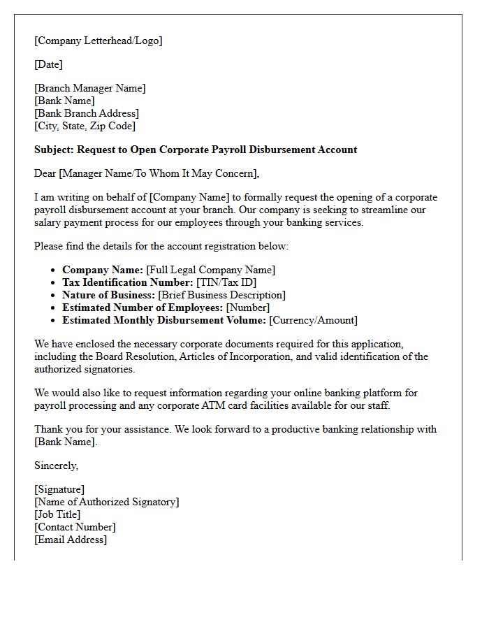 Letter of Request for Corporate Payroll Disbursement Account Opening