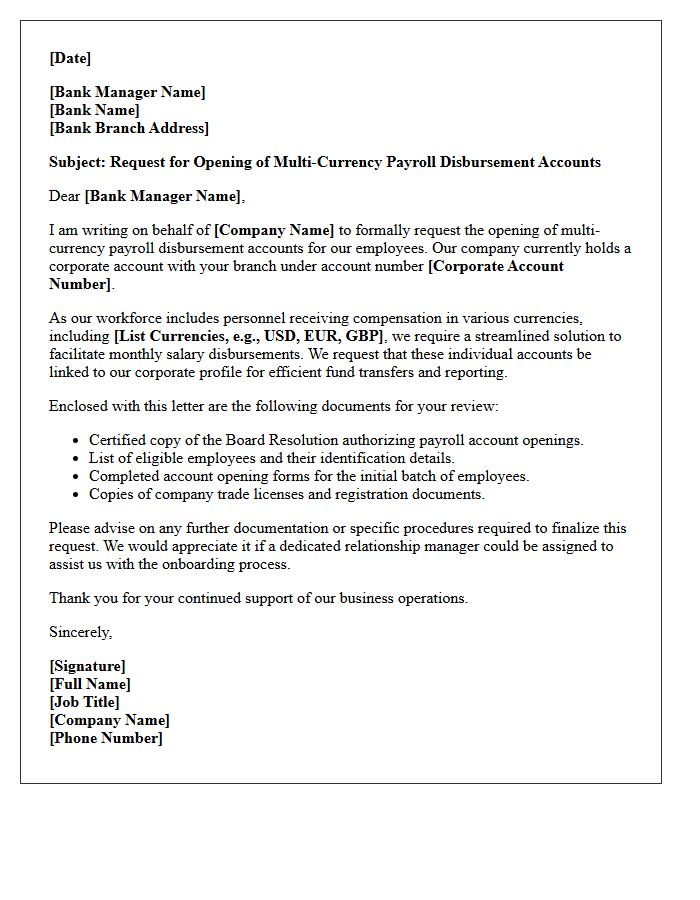 Letter of Request for Multi-Currency Payroll Disbursement Account Opening