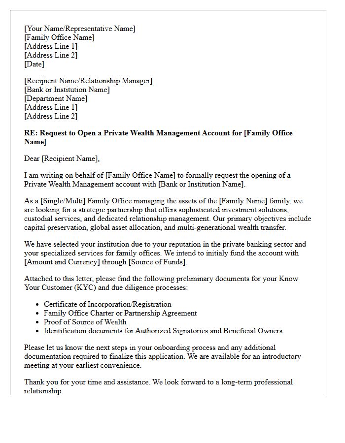 Letter of Request for Family Office Private Wealth Management Account Opening