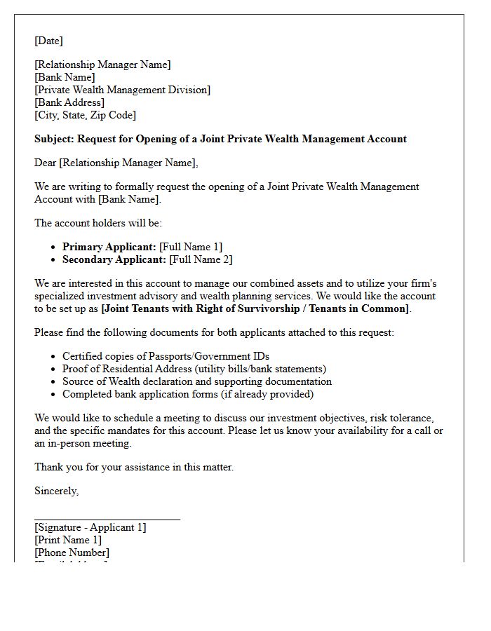 Letter of Request for Joint Private Wealth Management Account Opening