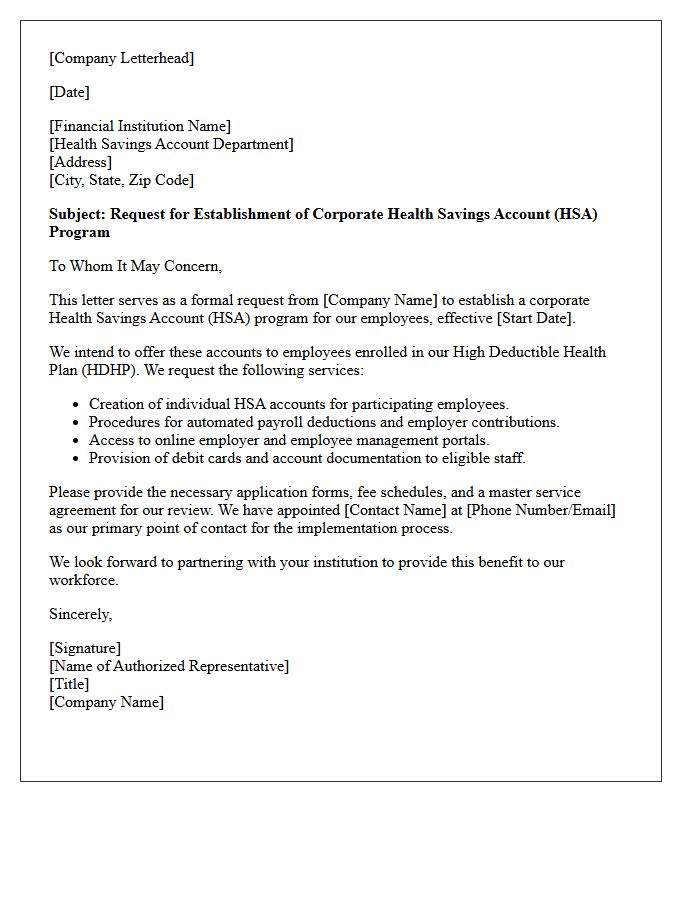 Corporate Letter of Request for Employee Health Savings Account Establishment