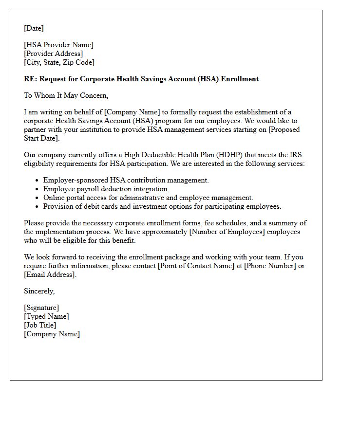 Employer Request Letter for Health Savings Account Corporate Enrollment