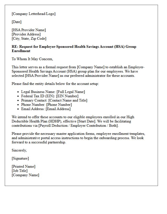 Formal Letter for Employer-Sponsored Health Savings Account Group Opening