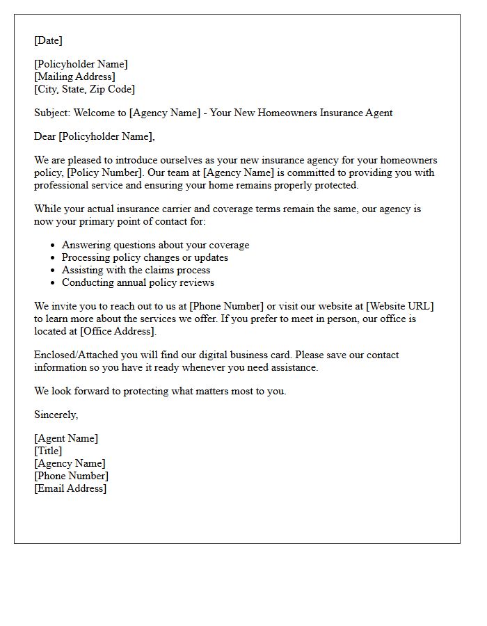 Agency Introduction Letter for Your Homeowners Policy