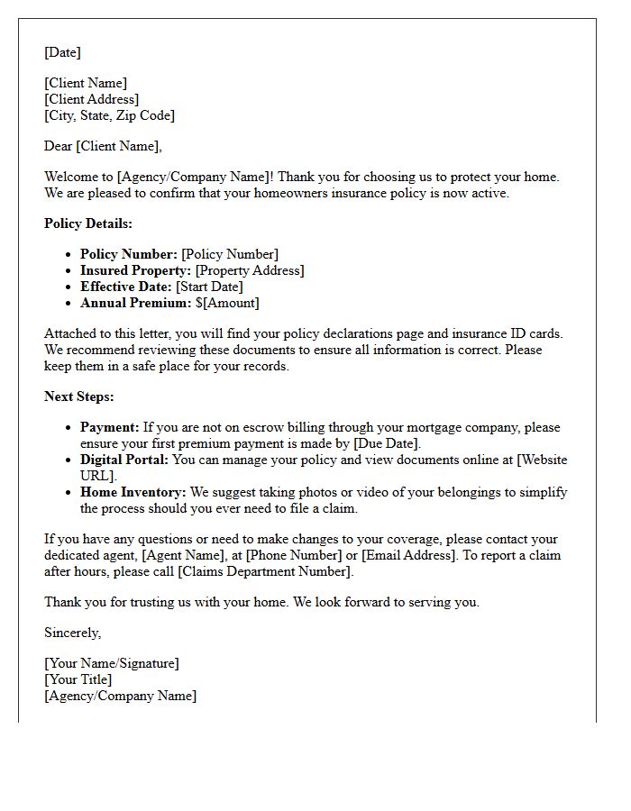 Homeowners Insurance Client Onboarding Welcome Letter