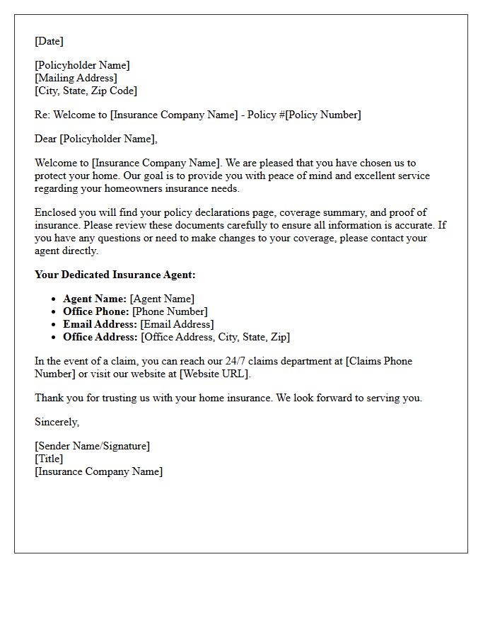 Homeowners Insurance Welcome Letter with Agent Contact Information