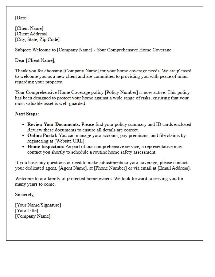 New Client Welcome Letter for Comprehensive Home Coverage