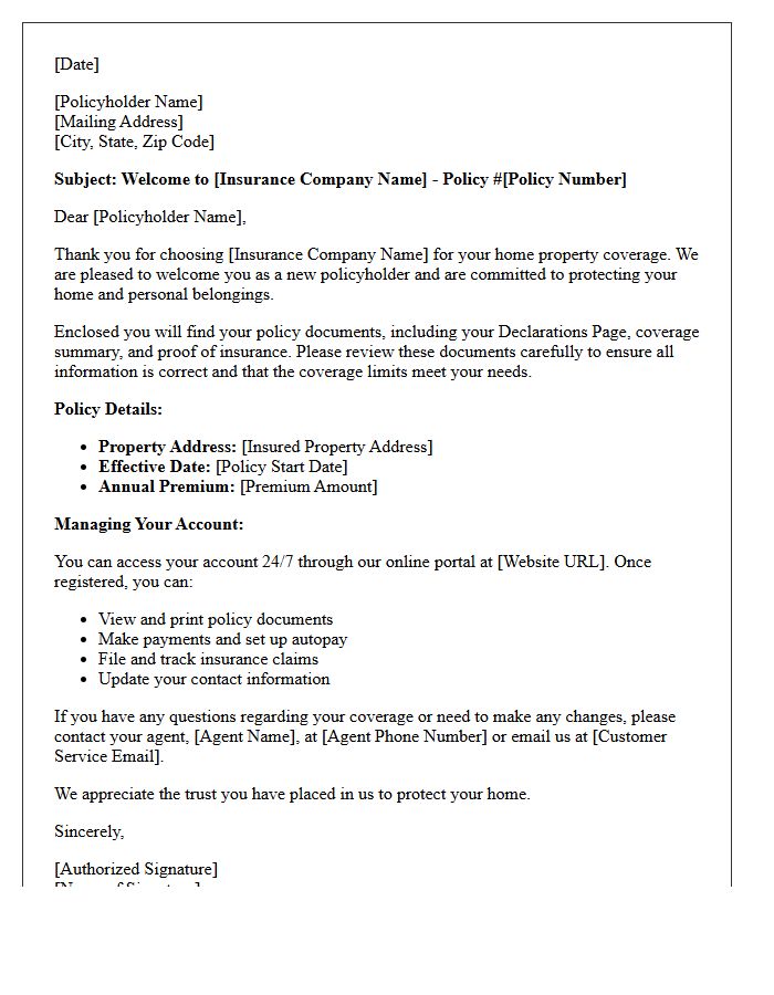 New Policyholder Welcome Letter for Home Property Coverage