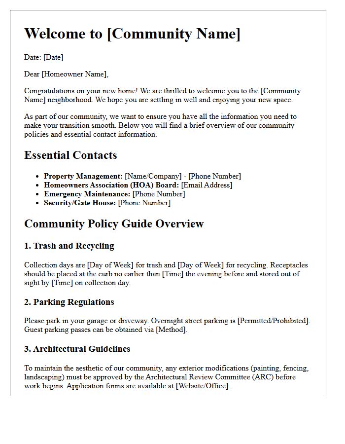 Welcome Letter and Policy Guide for New Homeowners