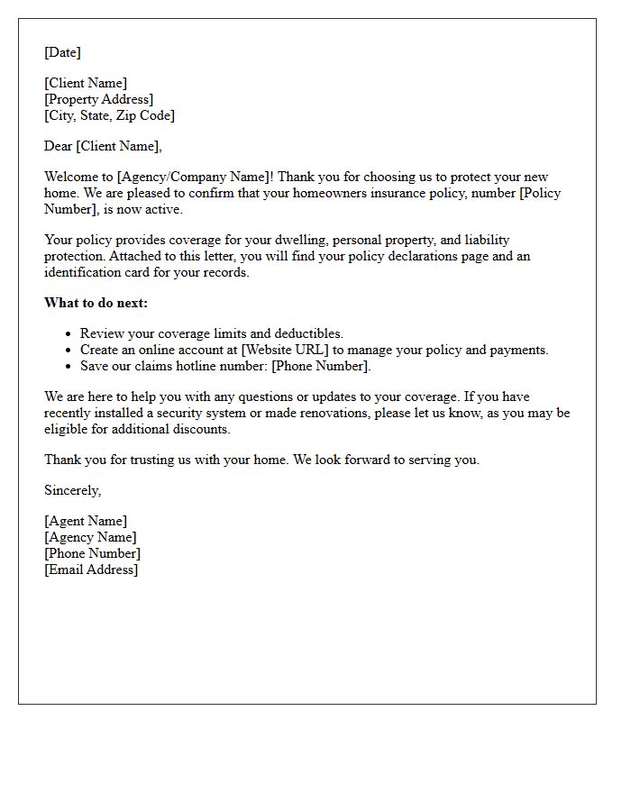 Welcome Letter for New Homeowners Insurance Clients