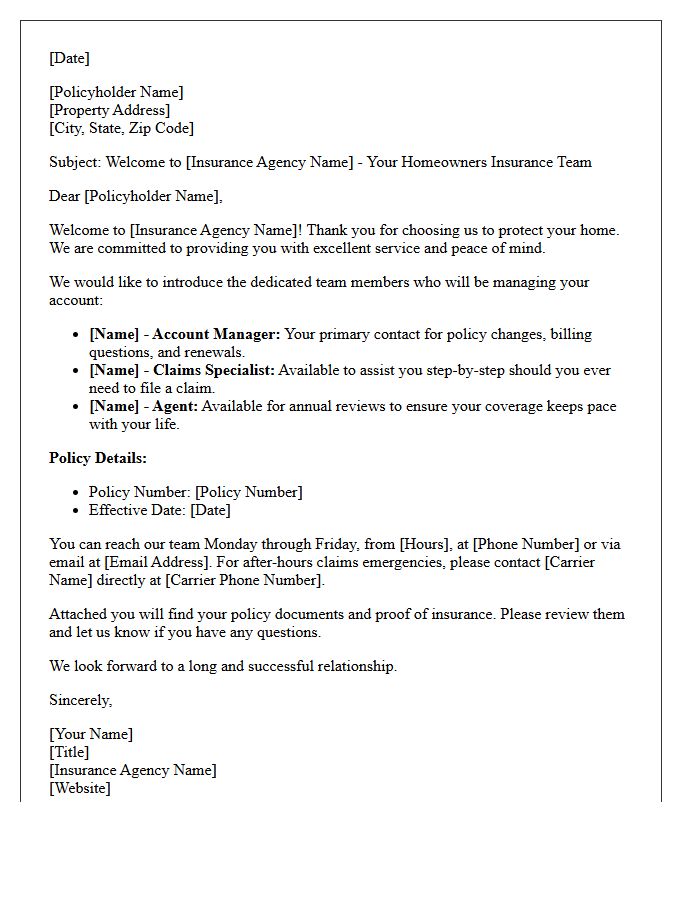 Welcome Letter Introducing Your Homeowners Insurance Team