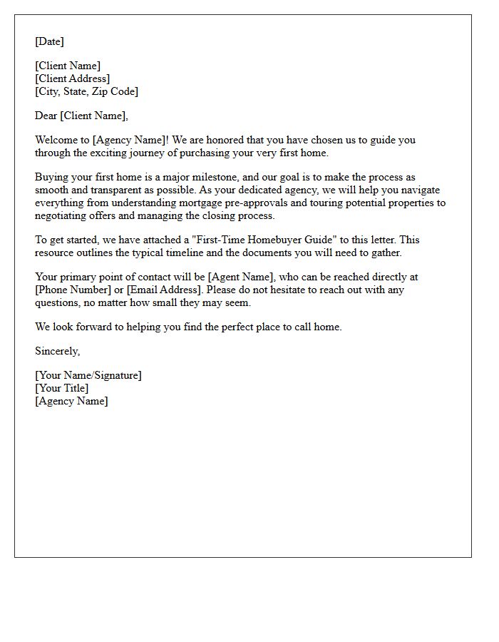 Welcome to the Agency Letter for First-Time Homebuyers