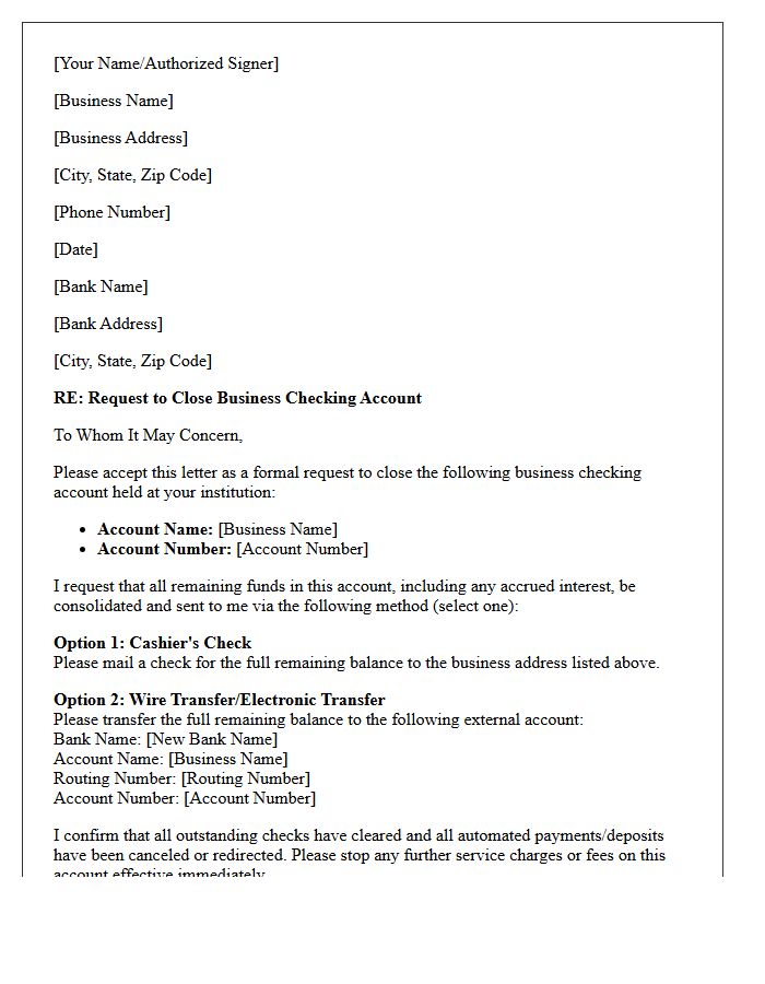 Letter to Close Business Checking Account and Consolidate Funds