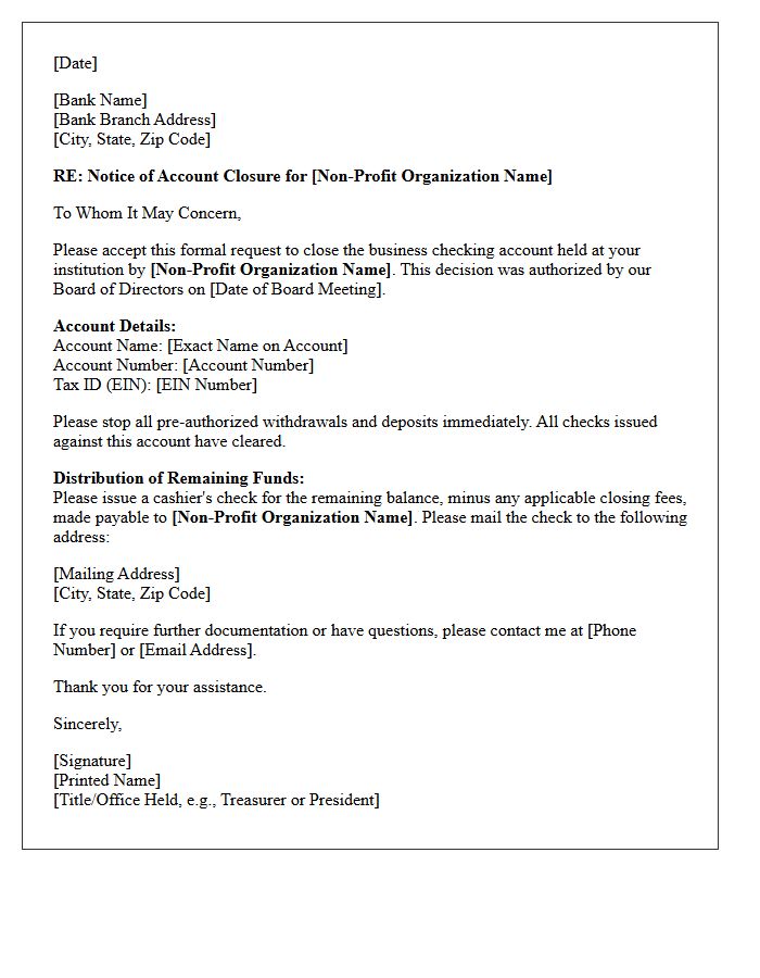 Letter to Close Non-Profit Business Checking Account