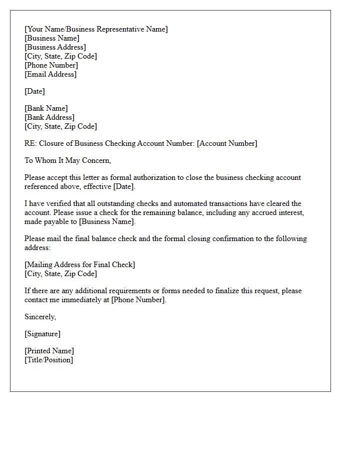 Letter to Close Small Business Checking Account