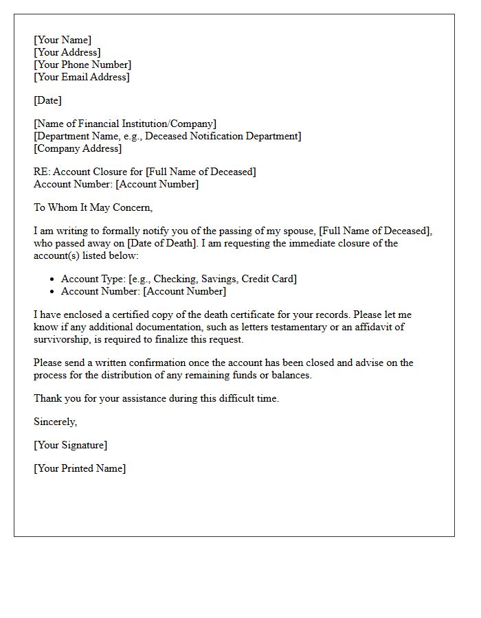 Surviving Spouse Letter to Close Account of Deceased Relative