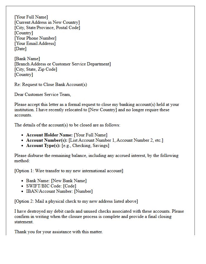 Letter to Close Retail Banking Account Following Cross-Country Relocation