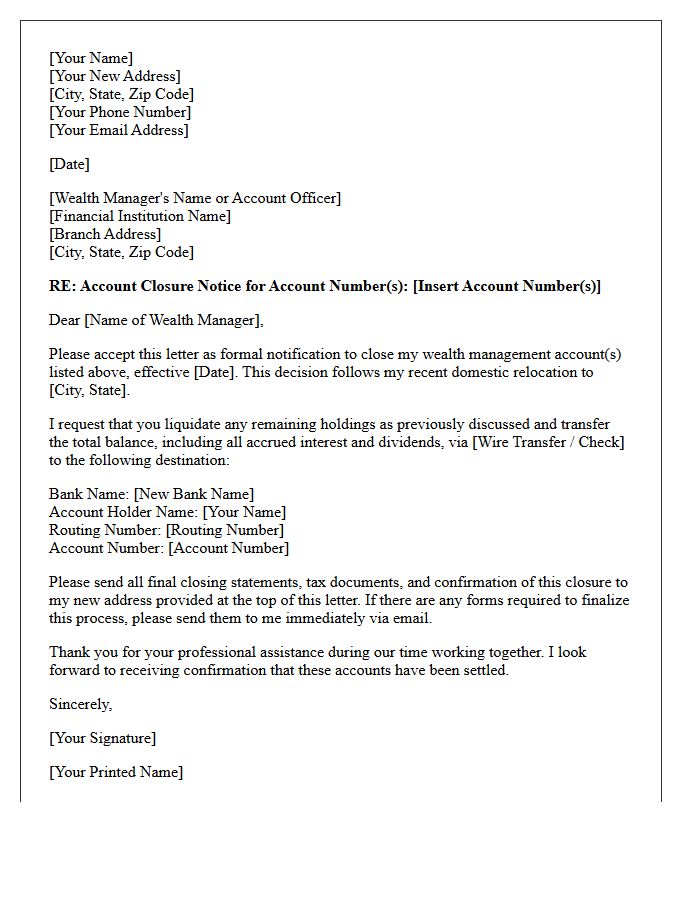 Letter to Close Wealth Management Account Following Domestic Relocation