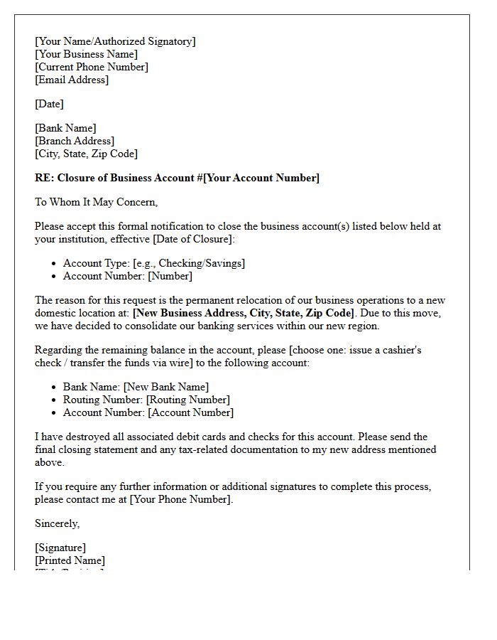 Official Letter to Close Business Account Following Domestic Relocation