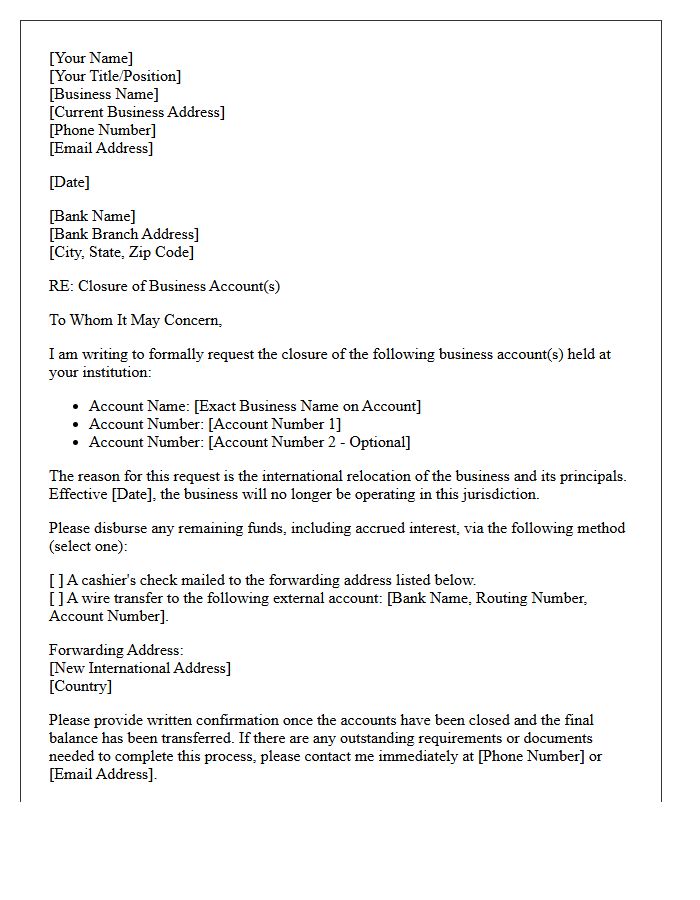Letter To Close Small Business Account Due To International Relocation