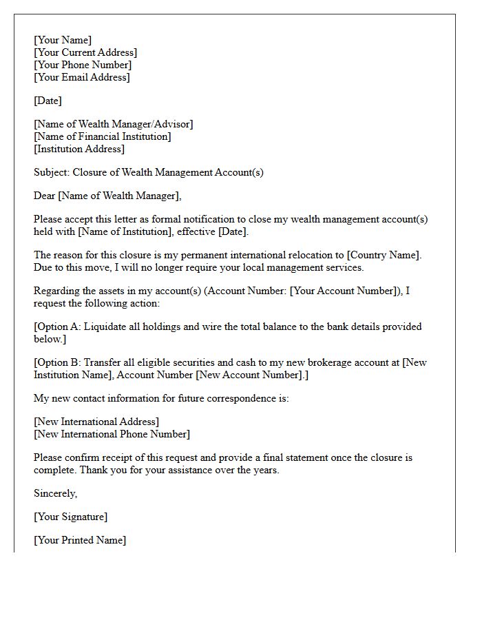 Letter To Close Wealth Management Account Due To International Relocation