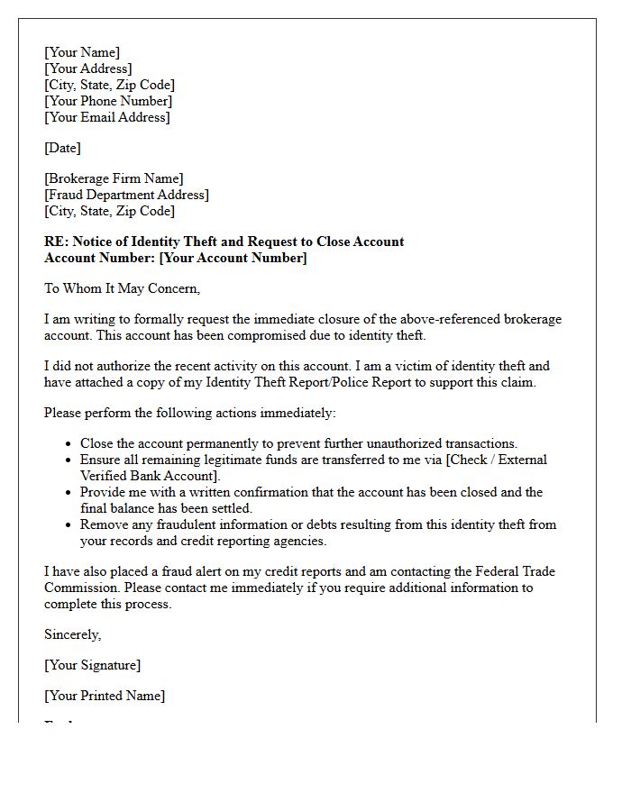 Letter to Close Compromised Brokerage Account Following Identity Theft