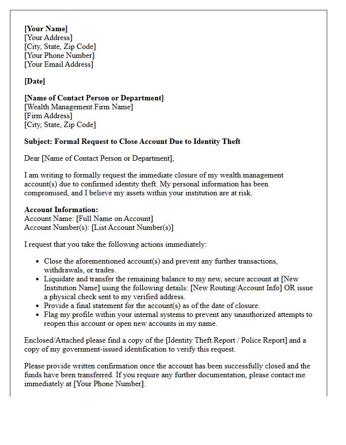 Letter to Close Compromised Wealth Management Account Following Identity Theft