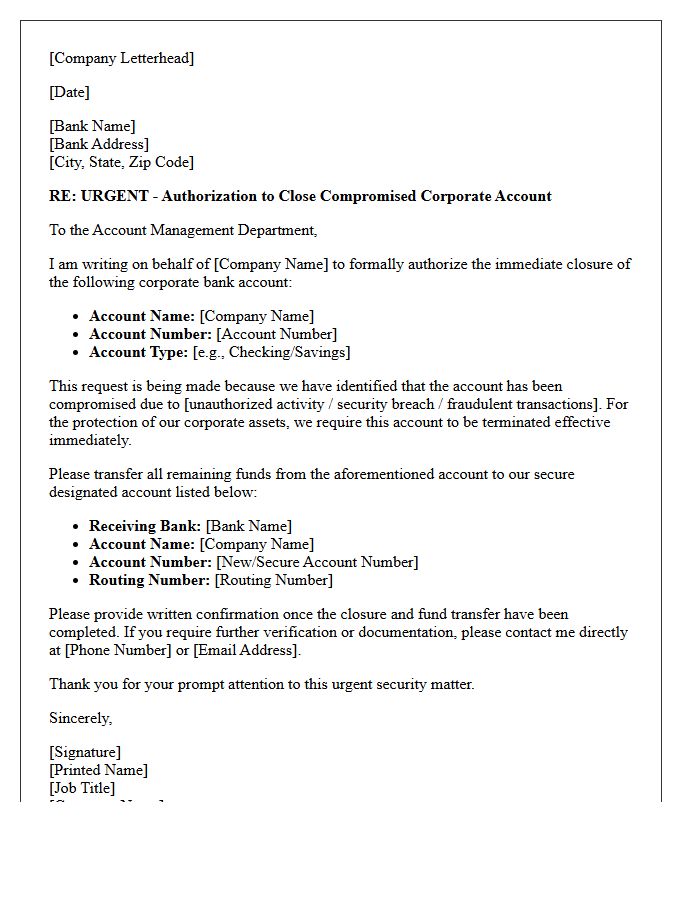 Letter Authorizing Closure of Compromised Corporate Account