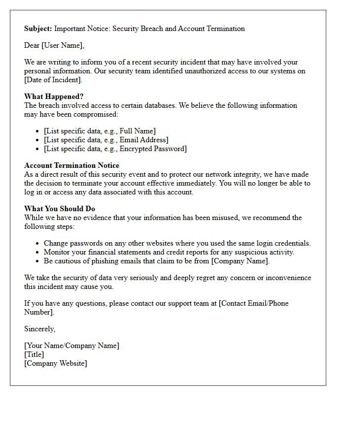 Security Breach Notification and Account Termination Letter