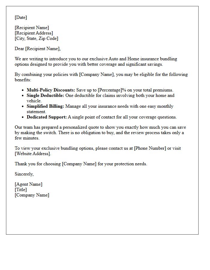Exclusive Auto and Home Bundling Options Letter