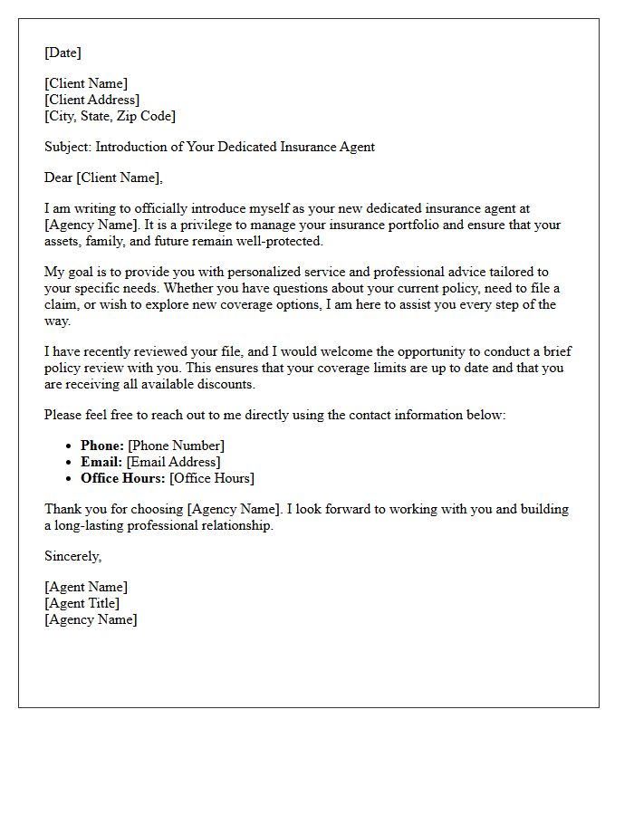 Introduction to Your Dedicated Insurance Agent Letter
