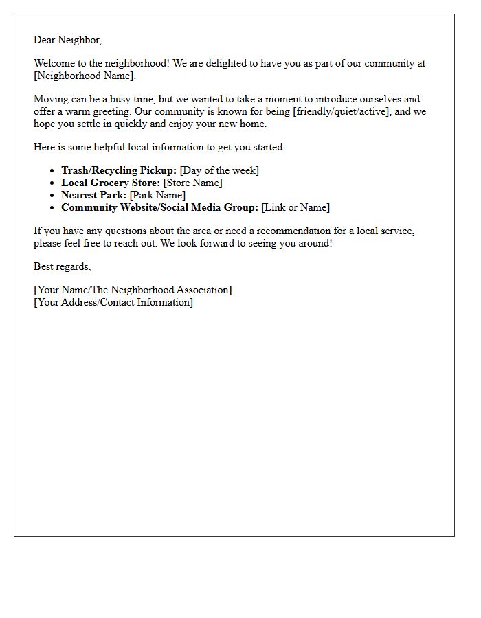 Welcome to the Neighborhood Local Community Letter