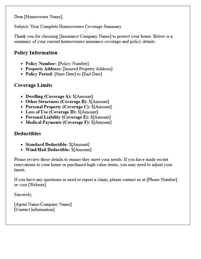 Your Complete Homeowners Coverage Summary Letter