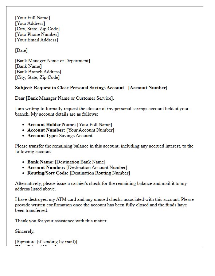 Formal Letter to Terminate Personal Savings Account