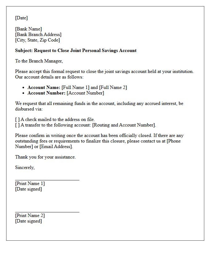Joint Personal Savings Account Closure Letter